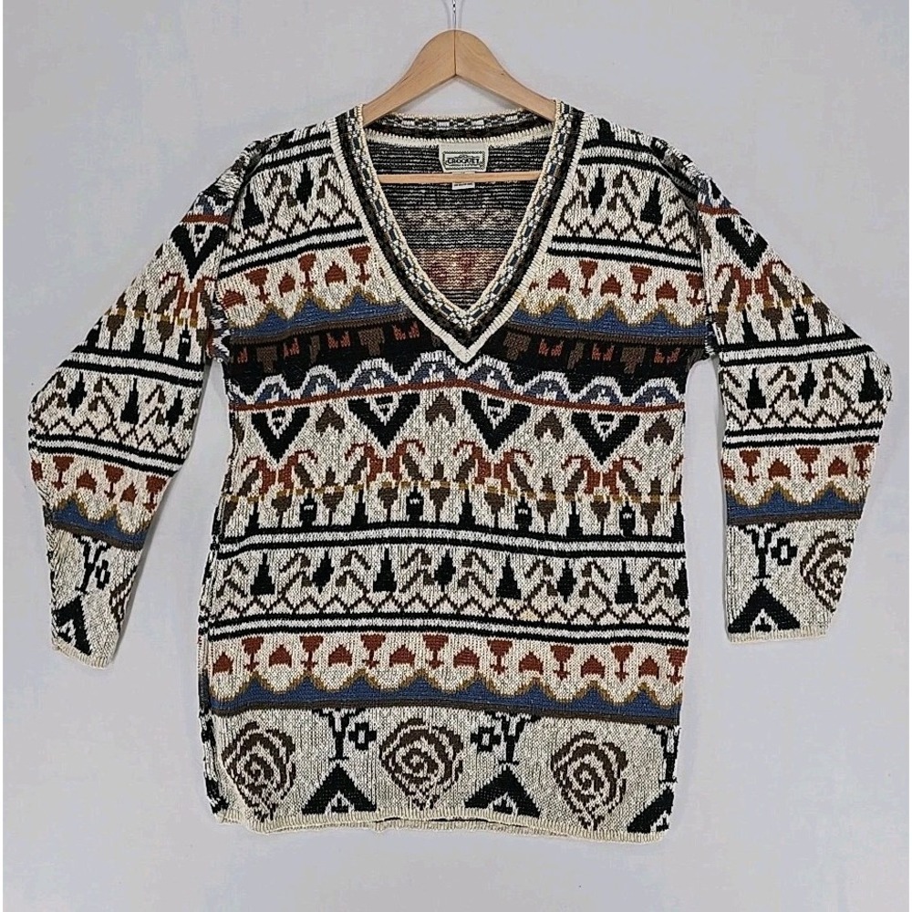 VTG CROQUET Club Sweater Adult Sz L‎ | 90s Aztec FairIsle Nordic Retro Made USA